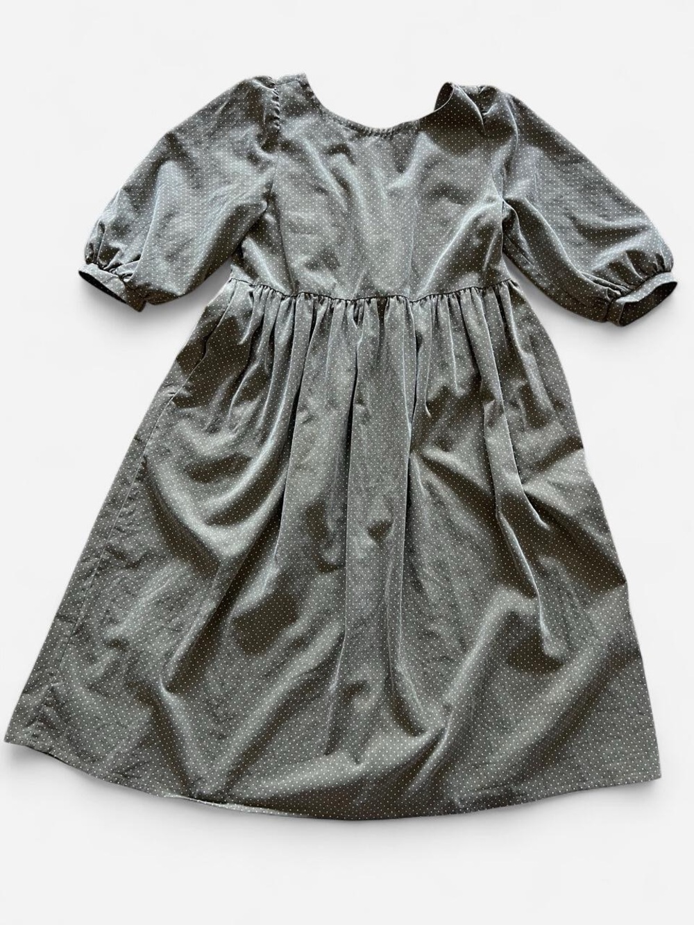 Olive Green Polka Dot Cottagecore Smock Dress Size Medium Prairie Farmcore Midi - Picture 6 of 8